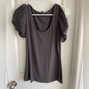 Charcoal colored short sleeve Express top with cutout shoulder details